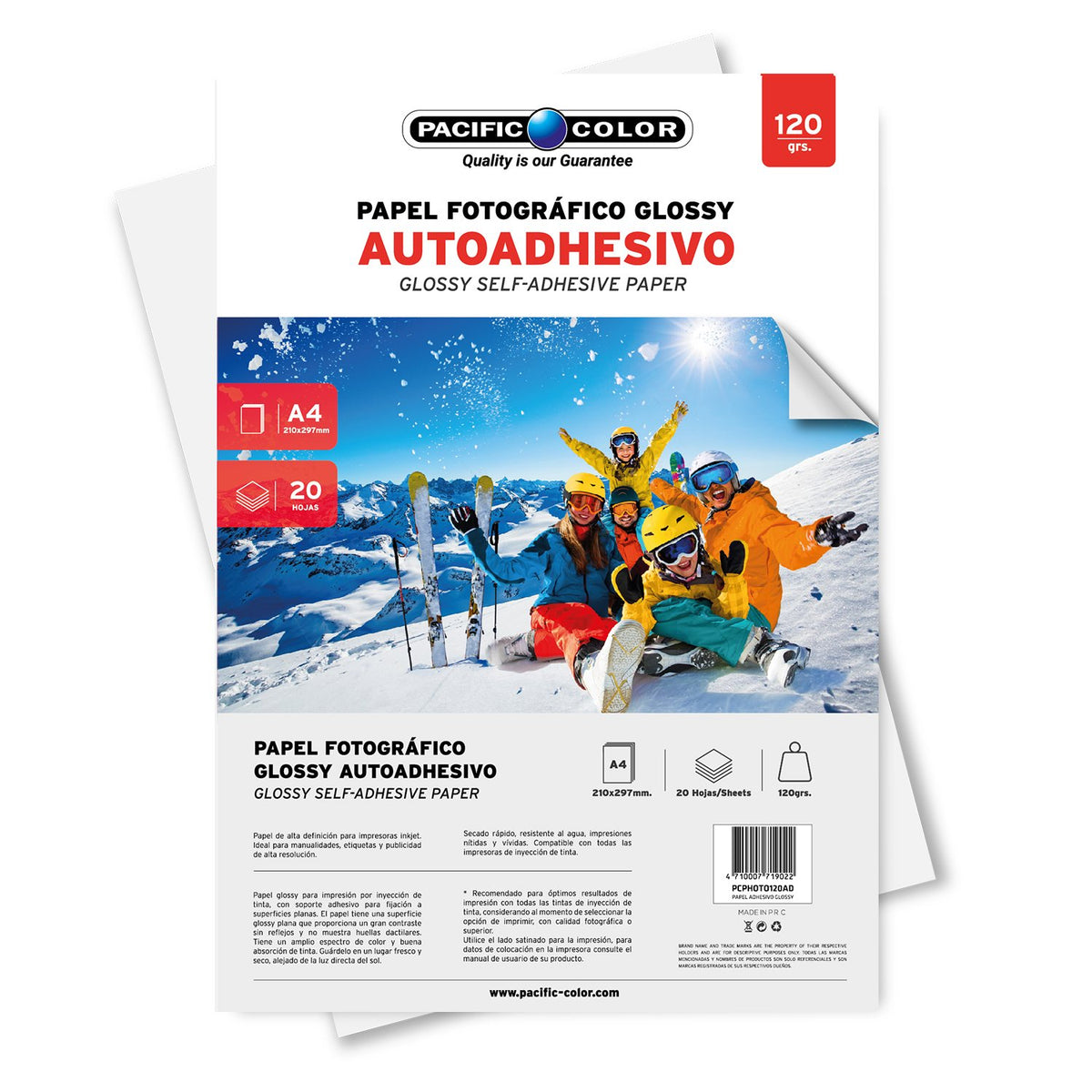 Papel Fotográfico Glossy Autoadhesivo Pacific Color A4 120g