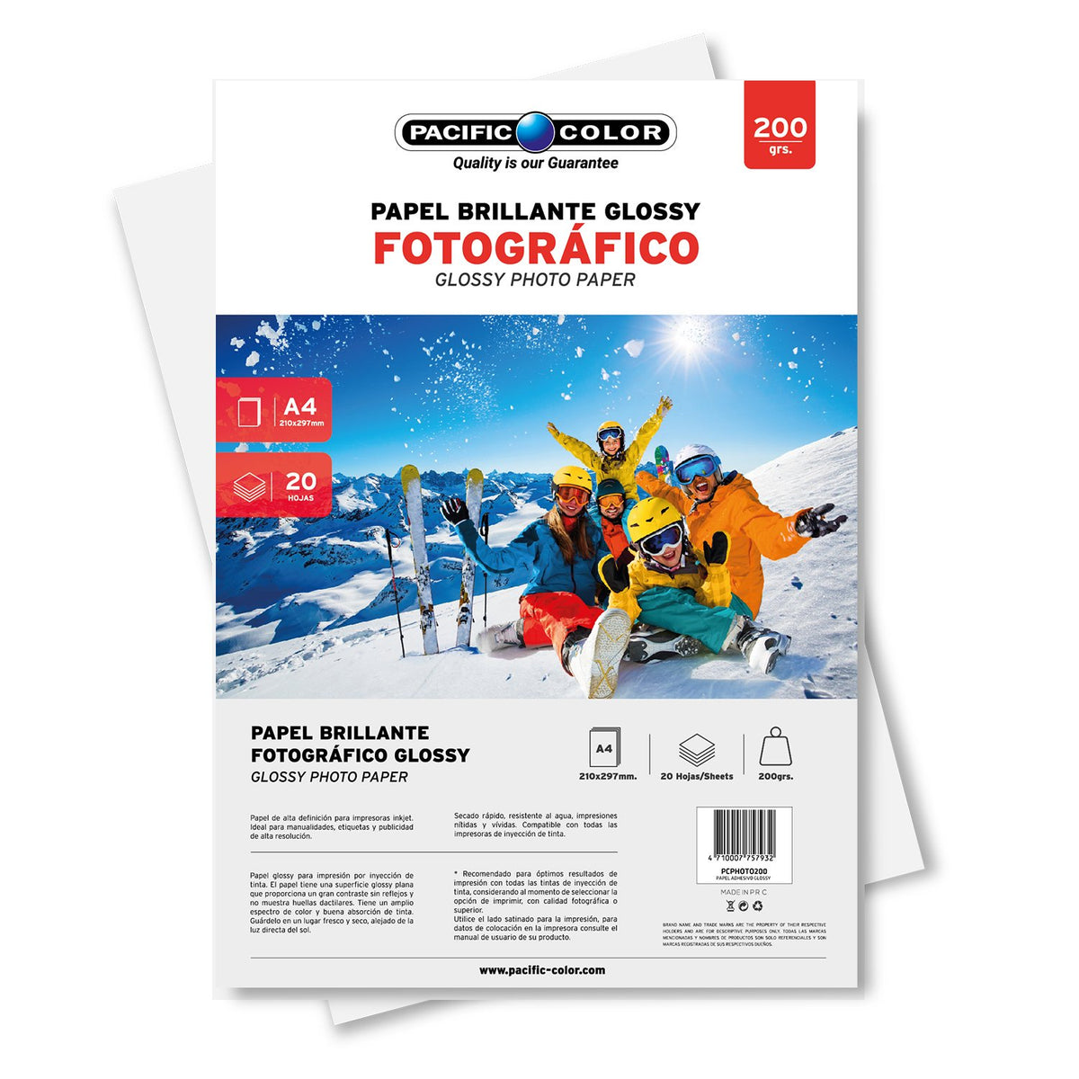 Papel Fotográfico Glossy A4, 200Gr - Pack 20 Hojas