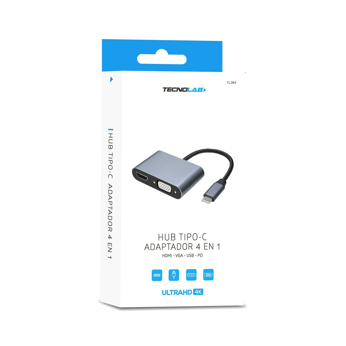 Hub Tipo C - 4 en 1 - HDMI /VGA /Pd /USB