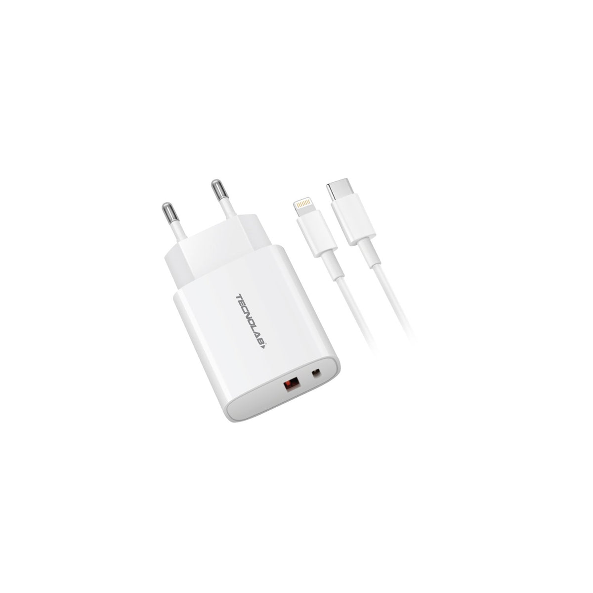 Cargador Tecnolab QC 3.0 +PD 20W, con cable C a Lightning