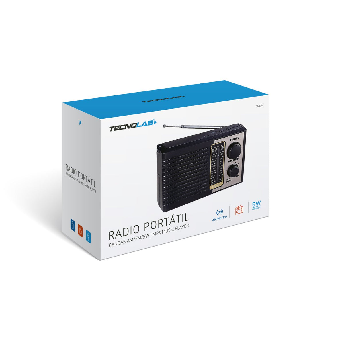 radio Tecnolab portátil antena telescópica, batería 5W