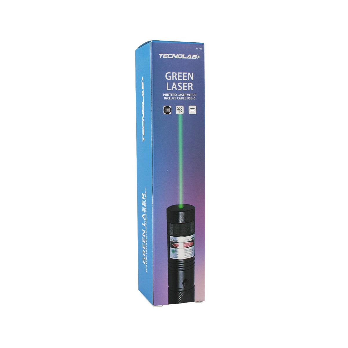 Puntero láser Luz verde, recargable, USB tipo C Tecnolab