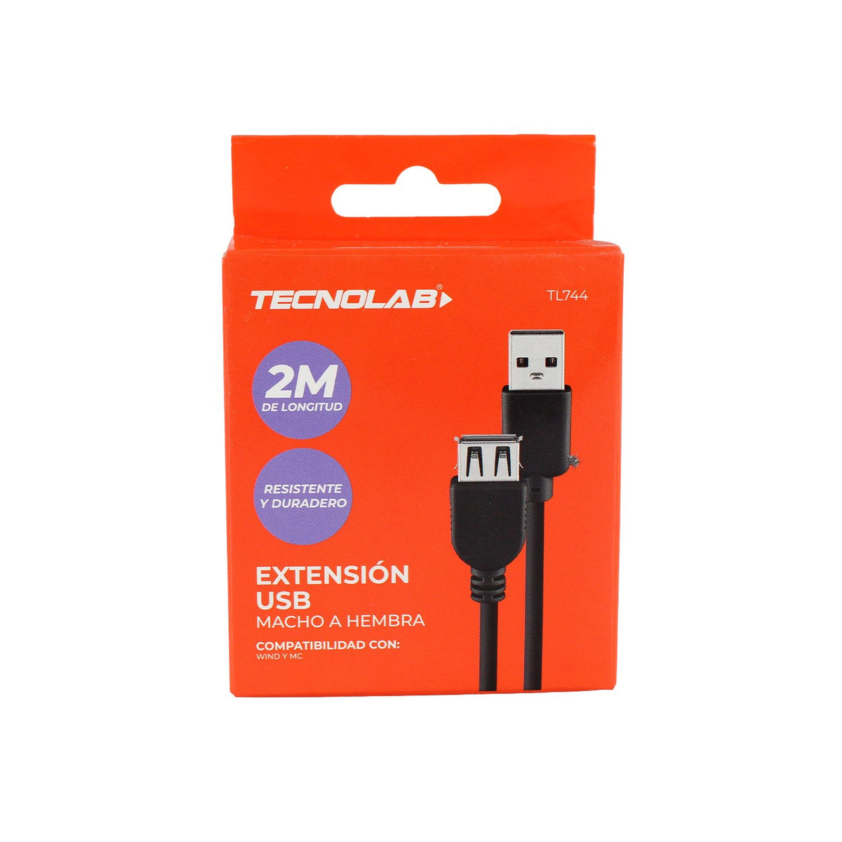 Cable Tecnolab USB macho a hembra 2m