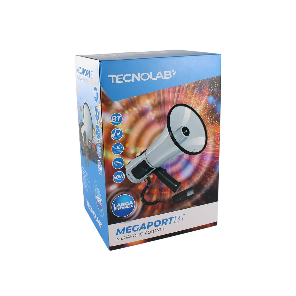 Megáfono portátil Tecnolab 50W, BT, carga tipo C