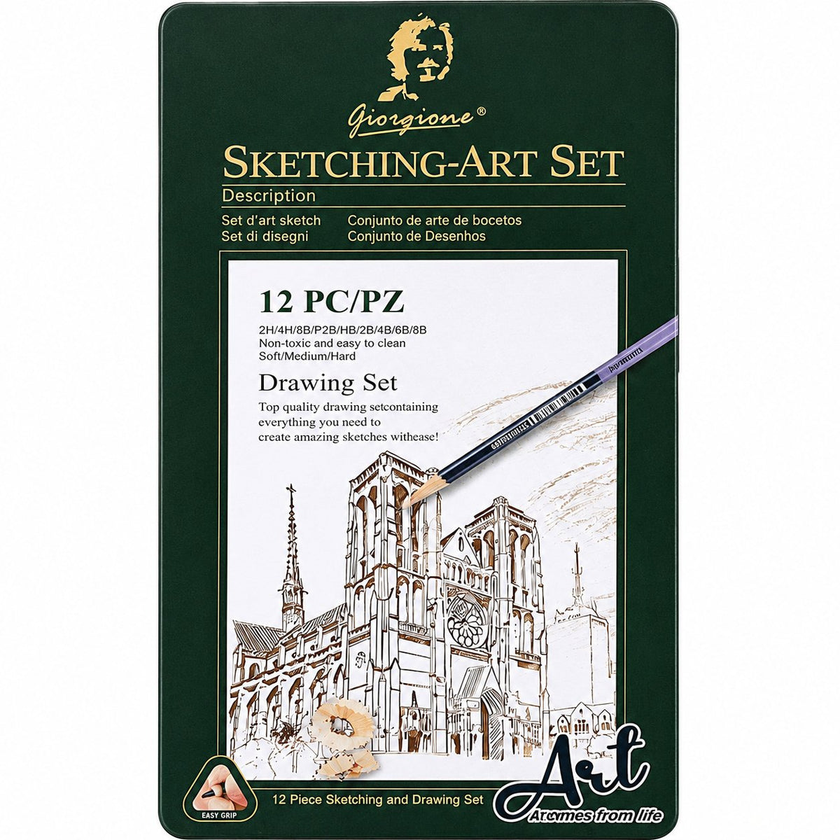 Set 12 Lápices de Boceto Giorgione Sketching-Art G-121208 en Caja Metálica