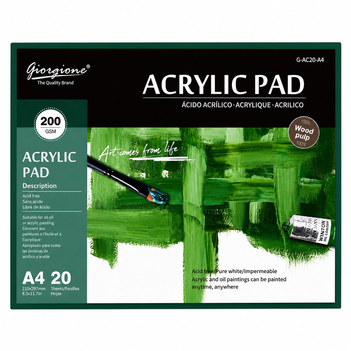 Block Acrílico Giorgione G-AC20 A4 200 g · 20 Hojas