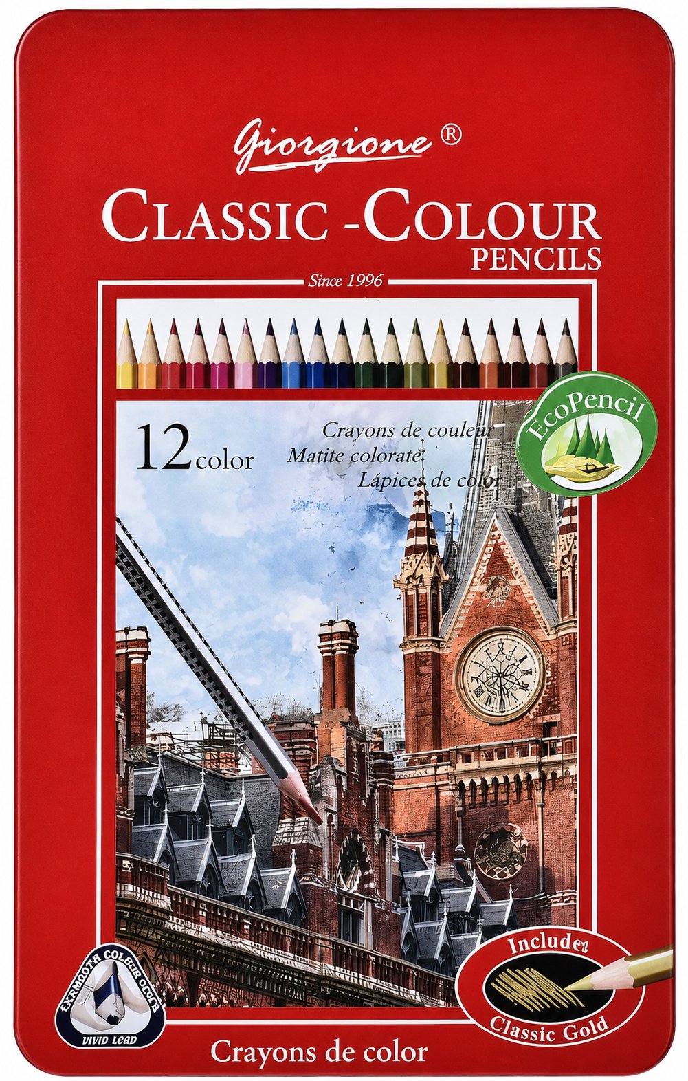 Set 12 Lápices de Color Clásicos Giorgione Classic-Colour en Caja Metálica
