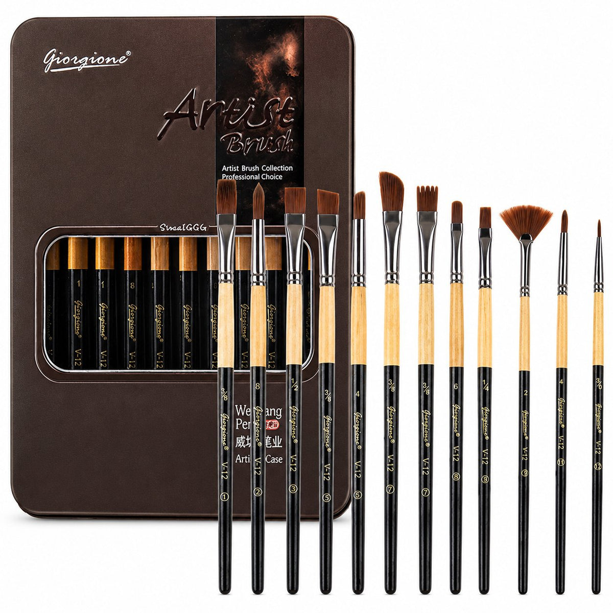 Set 12 Pinceles Mixtos Giorgione G-V12 Artist Brush Collection con Bolsa de Terciopelo