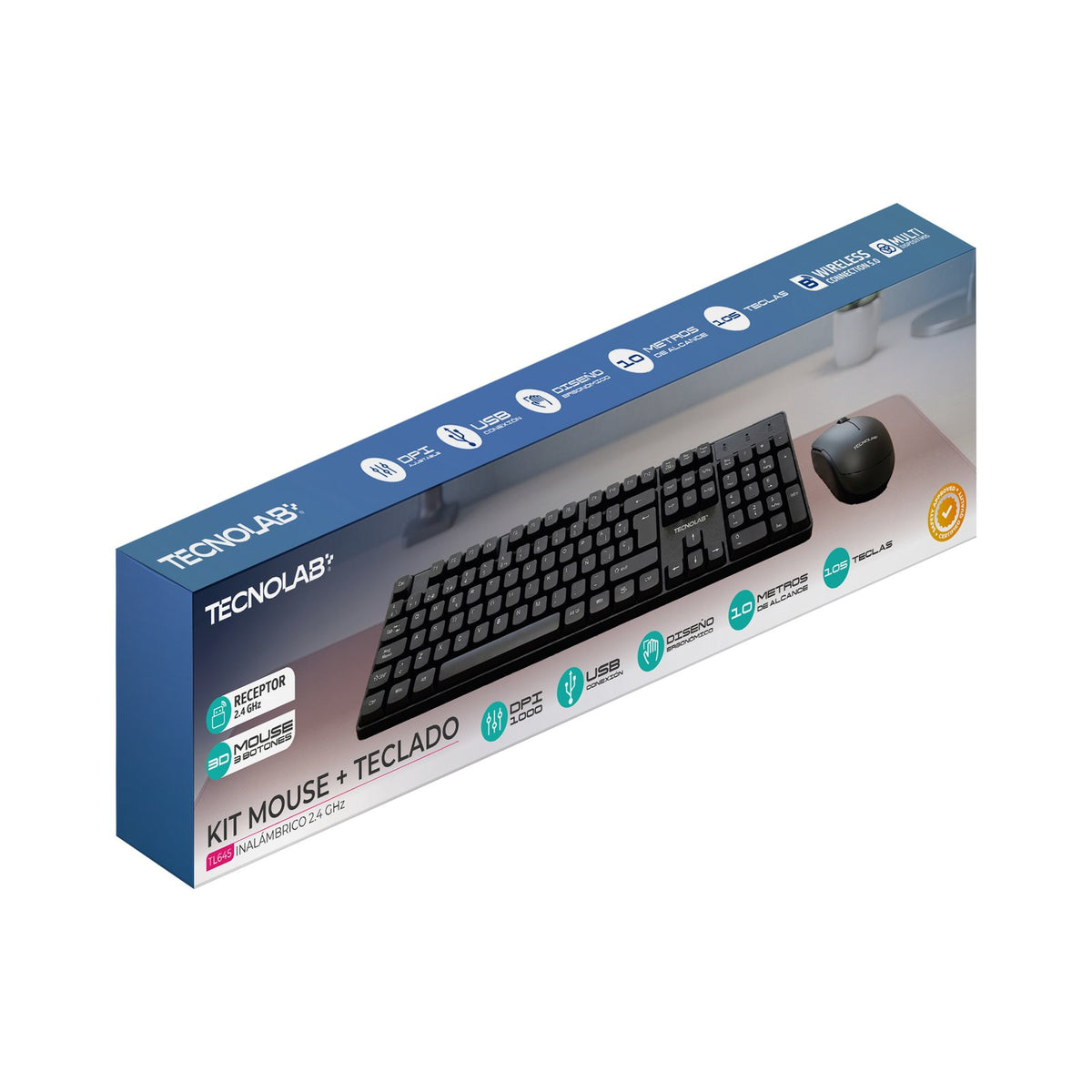 Kit Teclado + Mouse Inalámbrico Tecnolab 2.4 GHz Full-Size