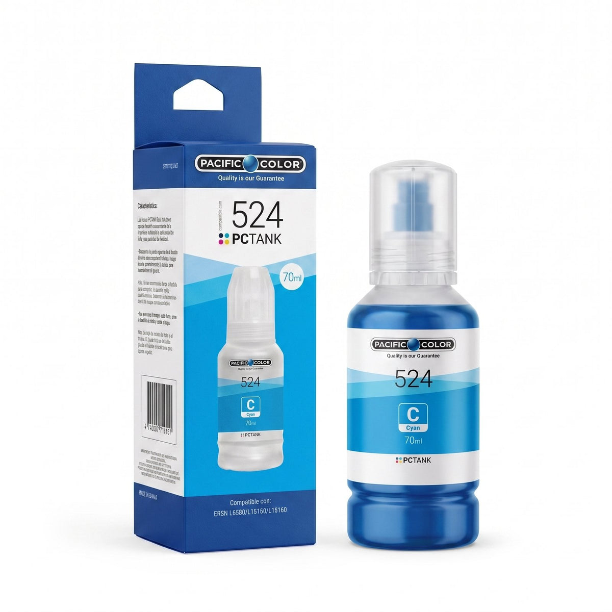Botella de Tinta Pacific Color 524 C (Compatible Epson)