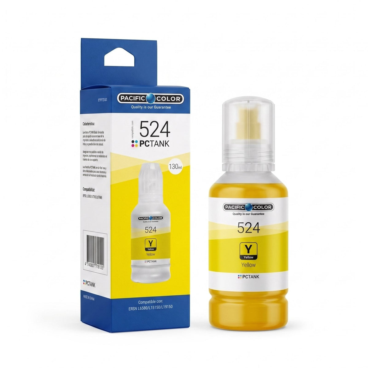 Botella de Tinta Pacific Color 524 Y (Compatible Epson)