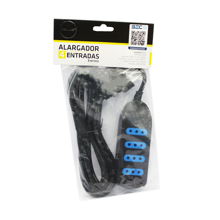 Alargador múltiple 4 entradas, 3 mts. con certificación SEC