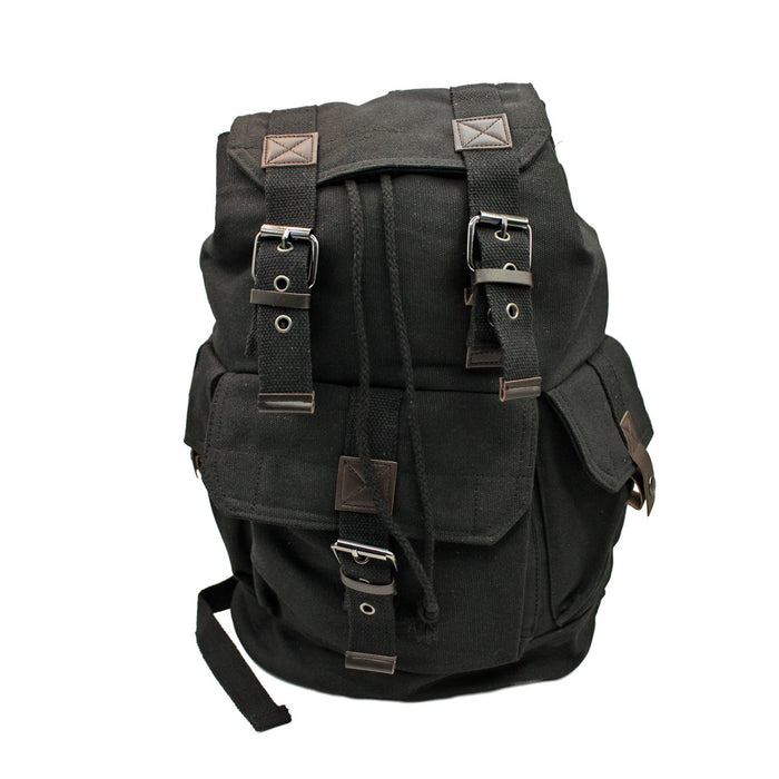 Mochila de lona, con bolsillo delantero y correas negras
