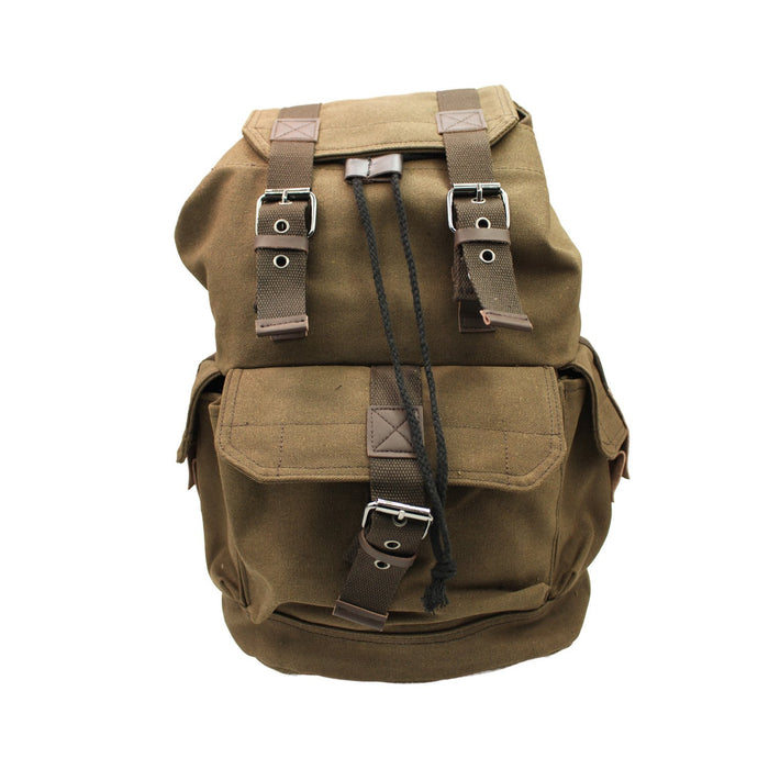 Mochila de lona con bolsillo delantero y correas BROWN
