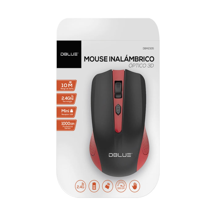 Mouse Inalámbrico Óptico 3D DBlue, 2.4 GHZ, 1000 DPI