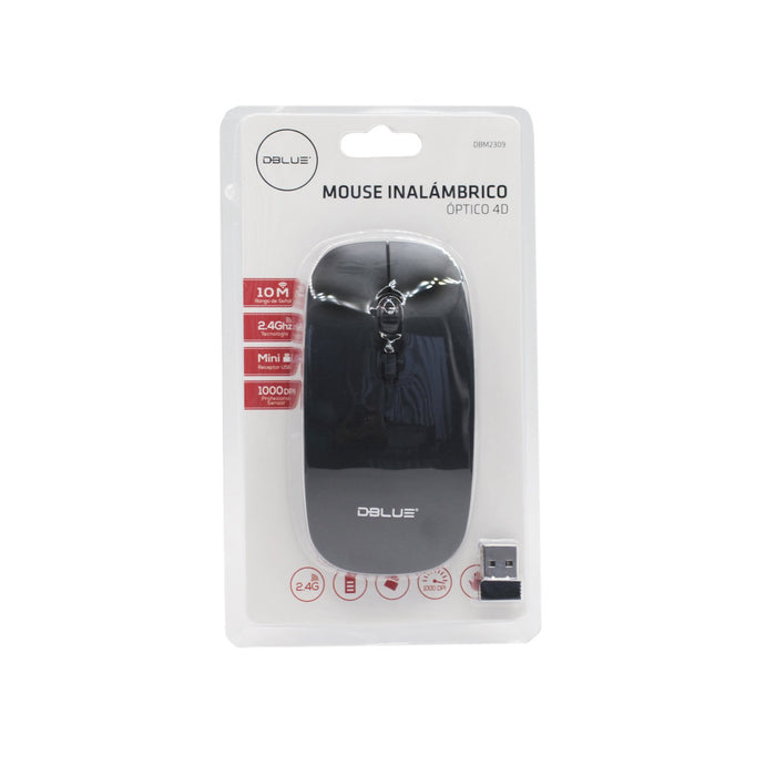 Mouse Inalámbrico Óptico 4D DBlue, 2.4 GHZ, 1000 DPI