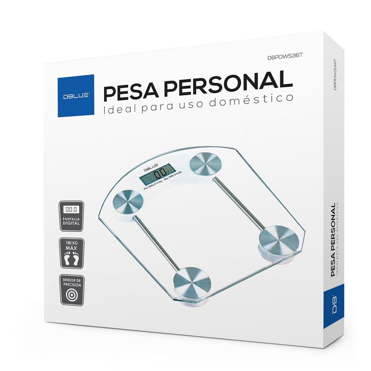 Pesa Digital DBlue 180kg Cristal Templado 6mm