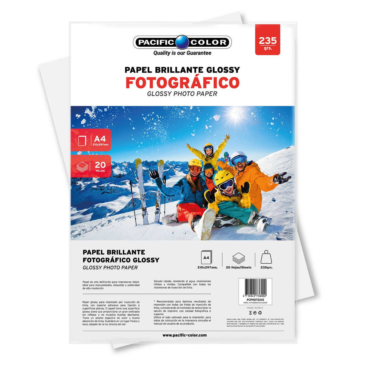 Papel Fotográfico Glossy Pacific Color A4 235g (20 Hojas)