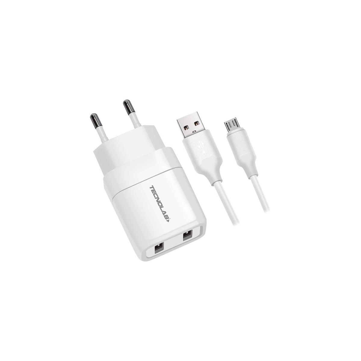 Cargador Tecnolab dual USB 12W, USB a micro USB