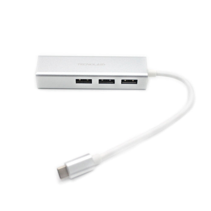 Hub Tecnolab tipo C a Ethernet, 3 entradas USB 3.0