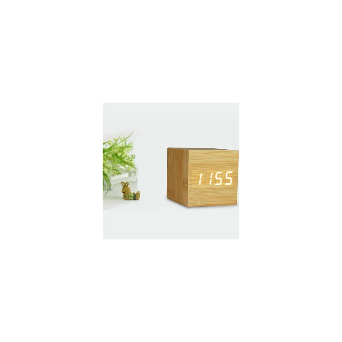 Reloj despertador digital de madera