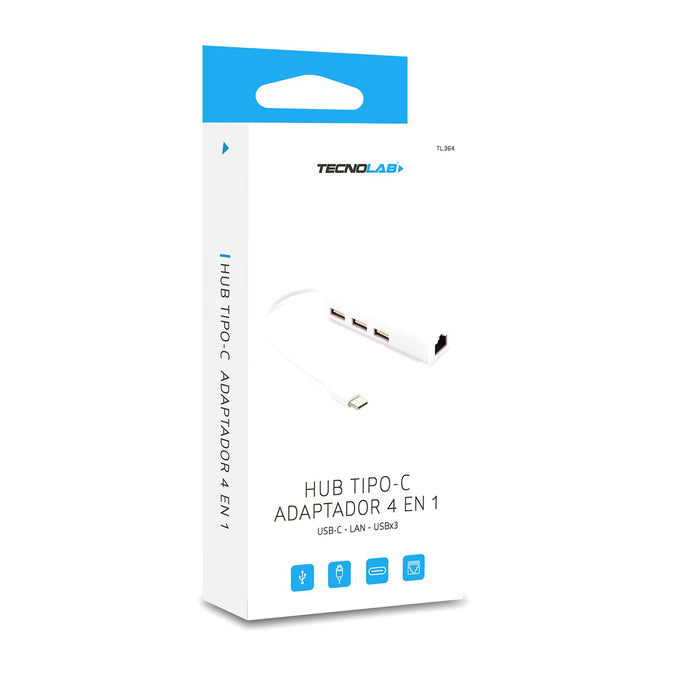 Hub Tecnolab tipo C 4 en 1, USB 2.0 a 480MBPS