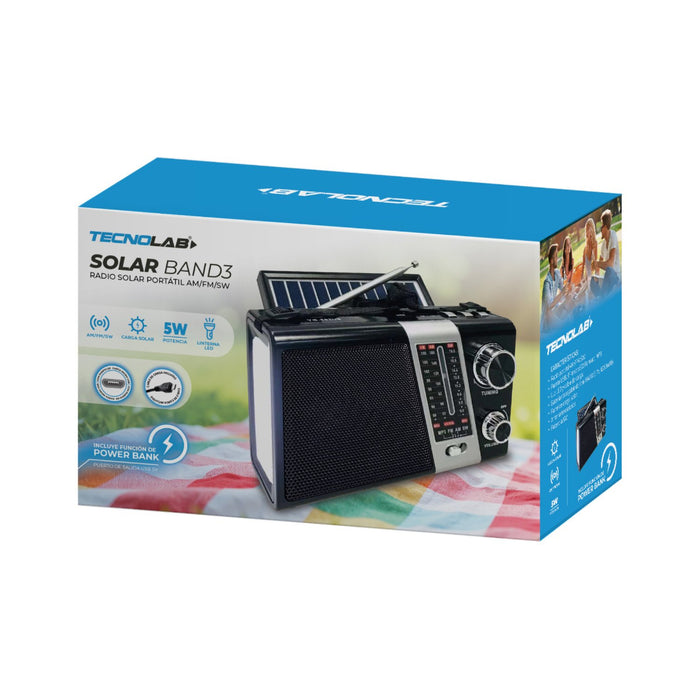 Radio Tecnolab portátil recarga solar, batería 5W