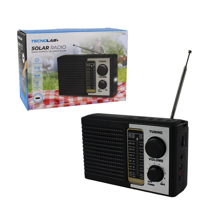 Radio Tecnolab portátil carga solar, batería 5W