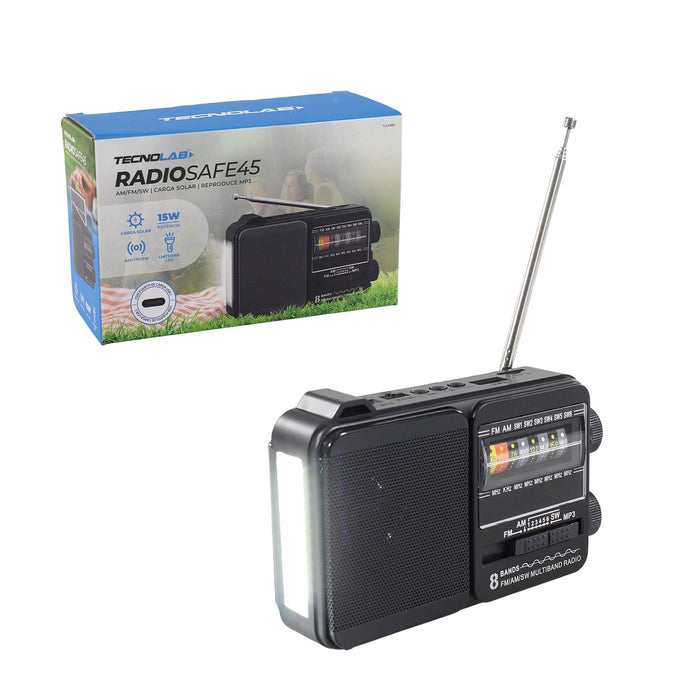 Radio solar Tecnolab portátil y recargable negra