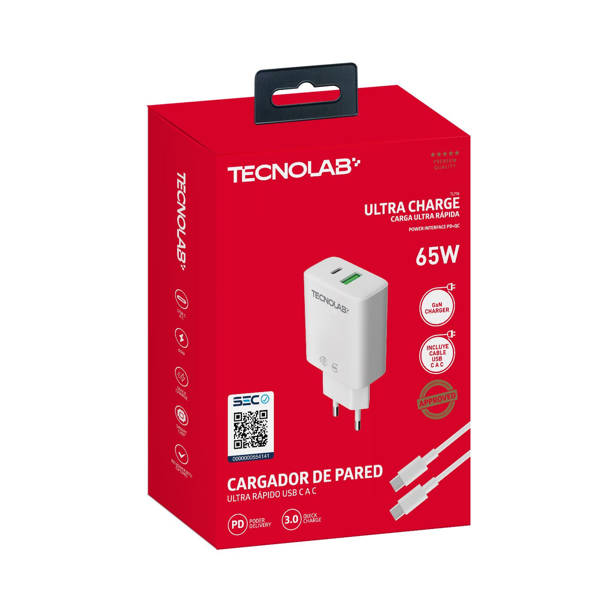 Cargador Tecnolab cable tipo c White