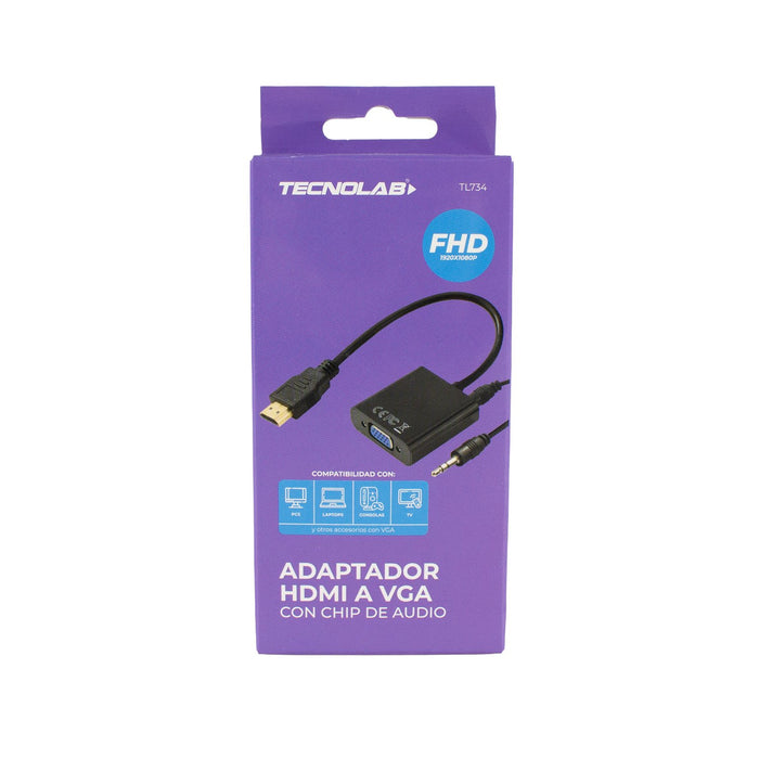 Adaptador HDMI a VGA con chip de audio, Tecnolab