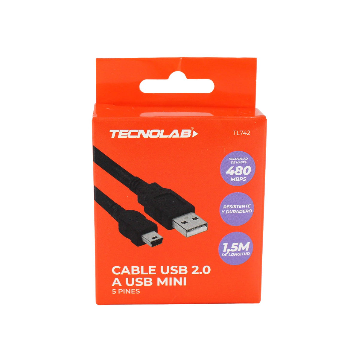 Cable Tecnolab USB 2.0 a USB mini, 1.5m