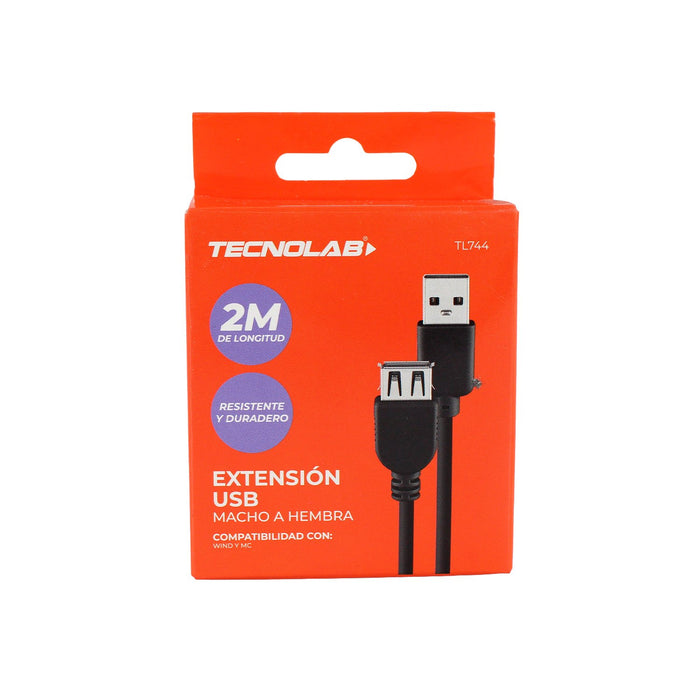 Cable Tecnolab USB macho a hembra 2m