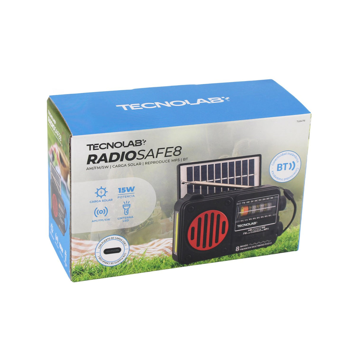 Radio solar Tecnolab portátil con interfaz tipo c