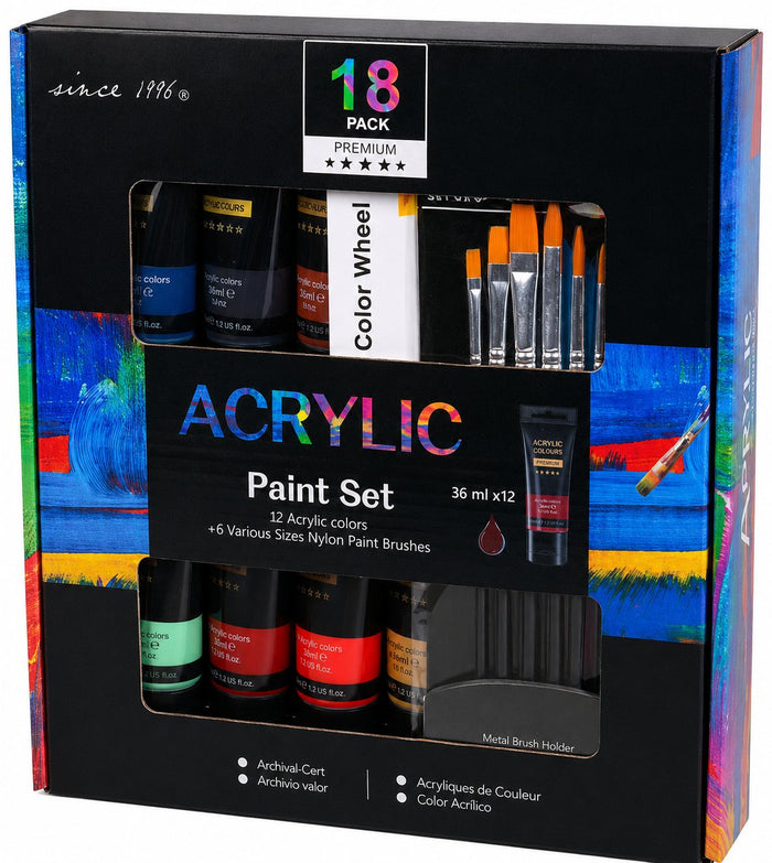 Set Pintura Acrílica Giorgione AC-352 · 12 Colores 36 ml + 6 Pinceles