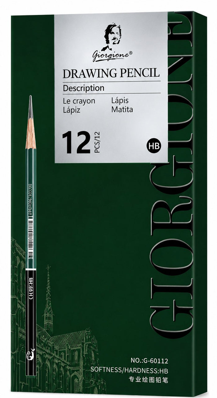 Set 12 Lápices Mixtos de Dibujo Giorgione G-08912 · Grafito 2H a 8B y Carbón