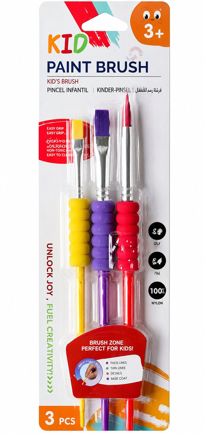 Set 3 Pinceles Infantiles Giorgione G-180-3B con Mango Ergonómico 3+
