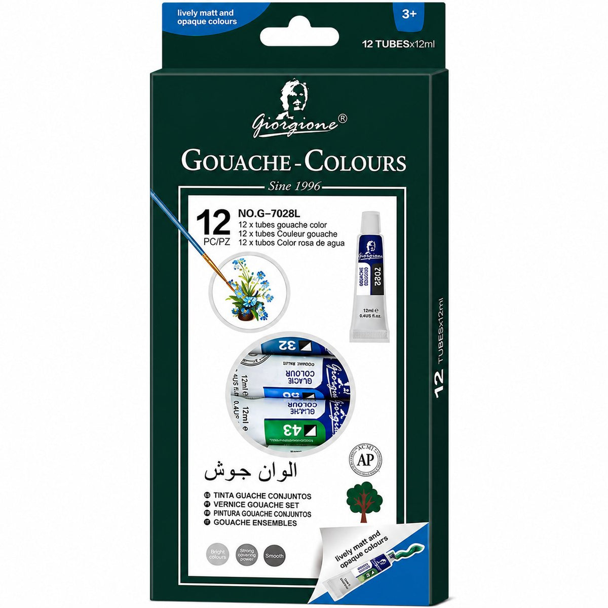 Set 12 Pinturas Gouache Giorgione G-7028 · 12 x 12 ml Certificación AP