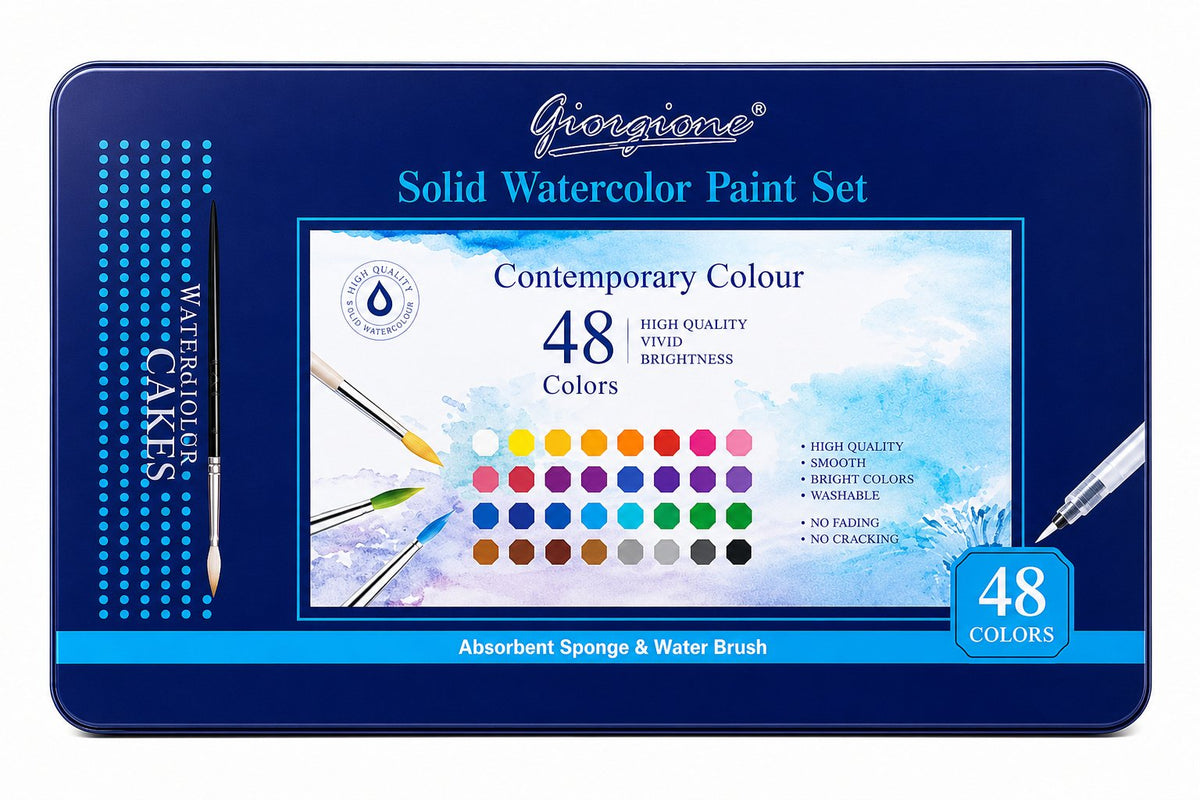 Set 48 Acuarelas en Pastilla Giorgione G-900 con Papel, Esponja y Blanco Opaco