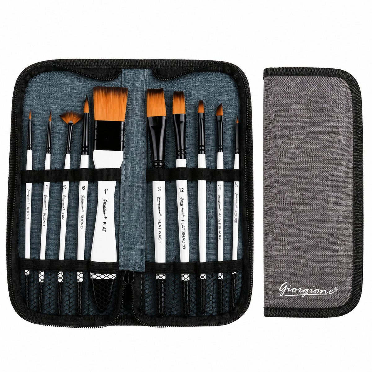 Set 10 Pinceles Giorgione G-F400 para Acuarela con Estuche de Lienzo
