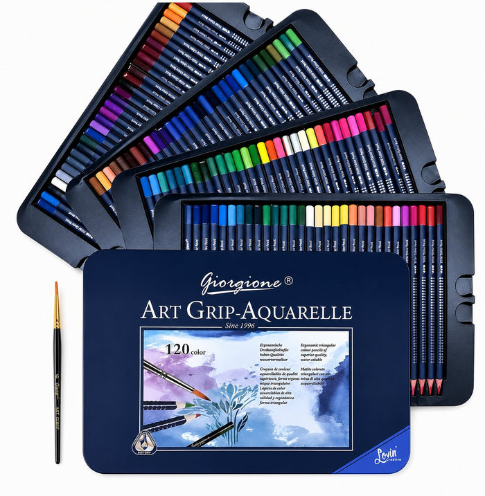 Set 120 Lápices de Color Acuarelables Giorgione Art Grip + Pincel en Caja Metálica