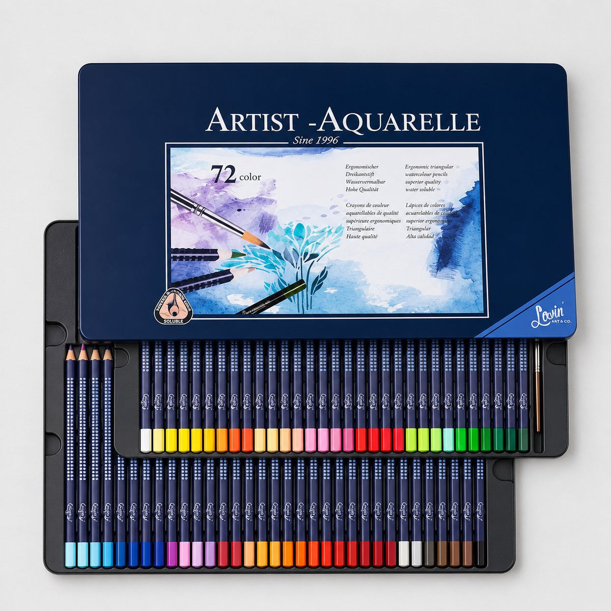 Set 72 Lápices de Color Acuarelables Giorgione Art Grip + Pincel en Caja Metálica