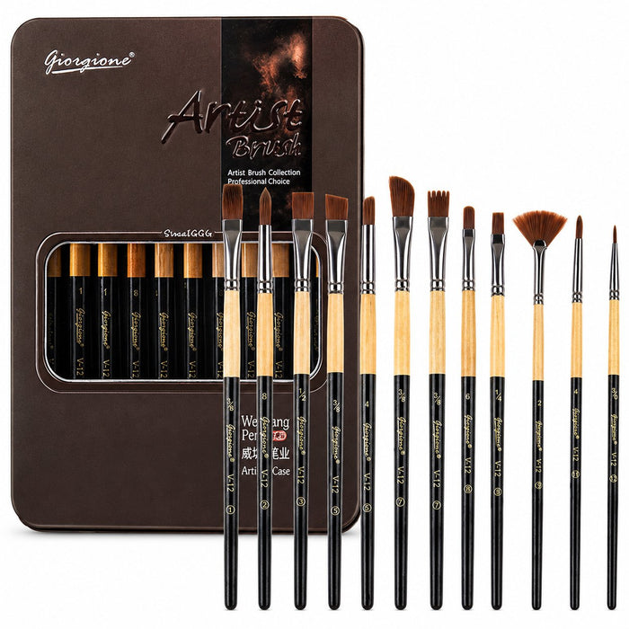 Set 12 Pinceles Mixtos Giorgione G-V12 Artist Brush Collection con Bolsa de Terciopelo