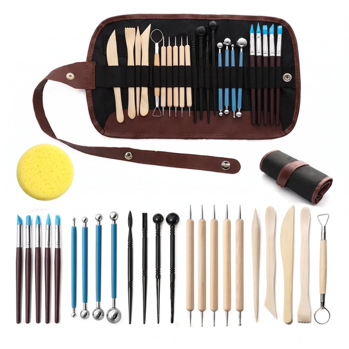 Kit 25 Herramientas Giorgione G-Y00 para Arcilla y Cerámica en Estuche Enrollable
