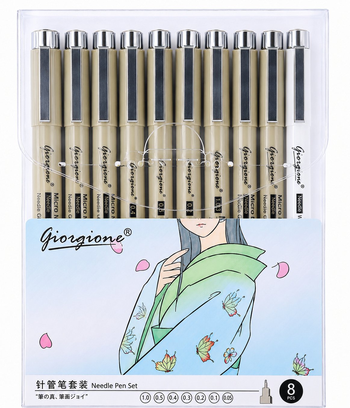 Set 8 Estilógrafos Giorgione ZG008 con Punta Blanda y Destacador