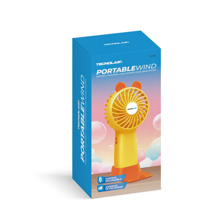 Ventilador Tecnolab portátil recargable Amarillo