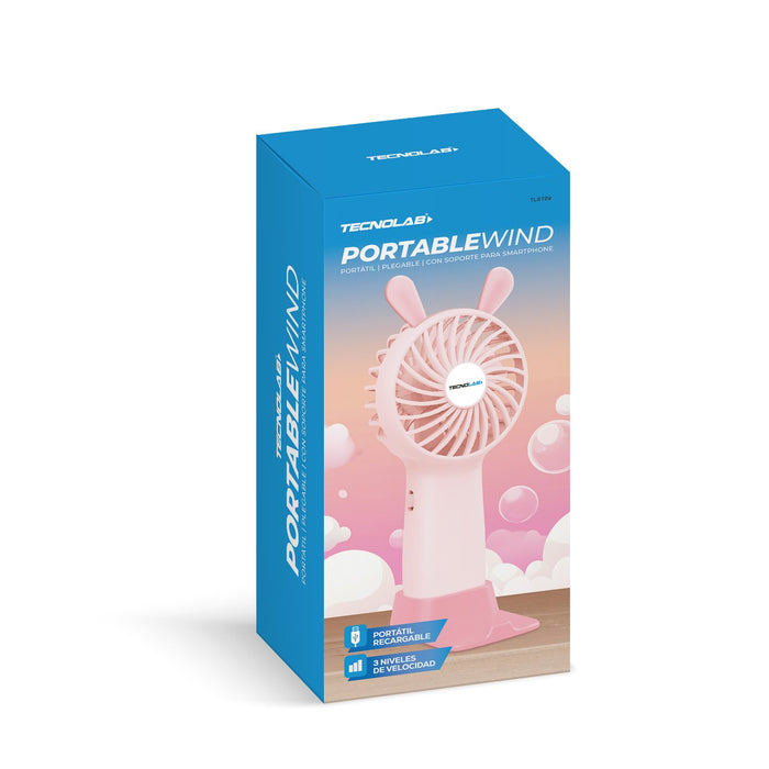 Ventilador Tecnolab portátil recargable Pink