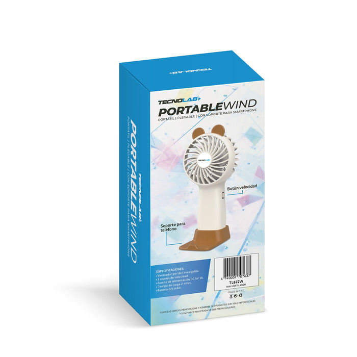 Ventilador Tecnolab portátil recargable White