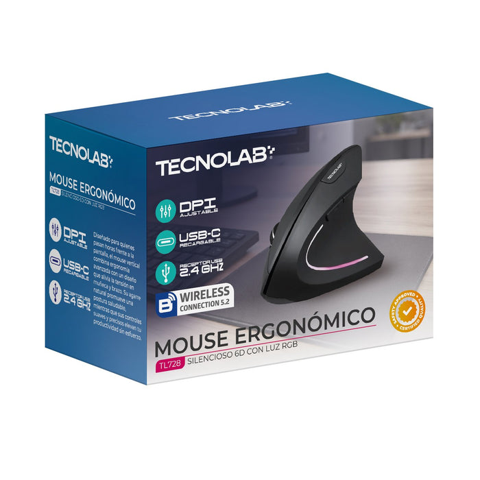 Mouse Vertical Ergonómico Tecnolab Dual BT + 2.4 GHz Recargable