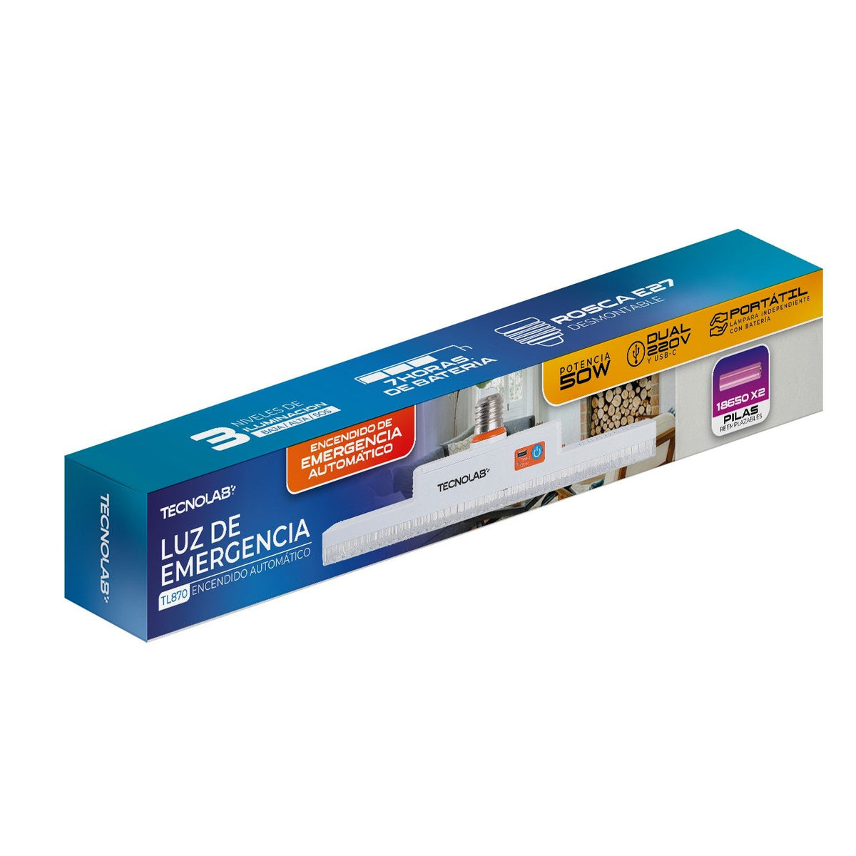 Lámpara y Luz de Emergencia Dual Tecnolab (TL870)